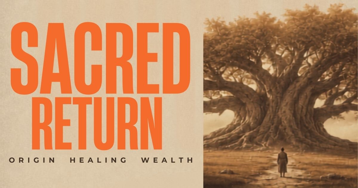 Sacred Return Tree of Life artwork with a solitary human figure