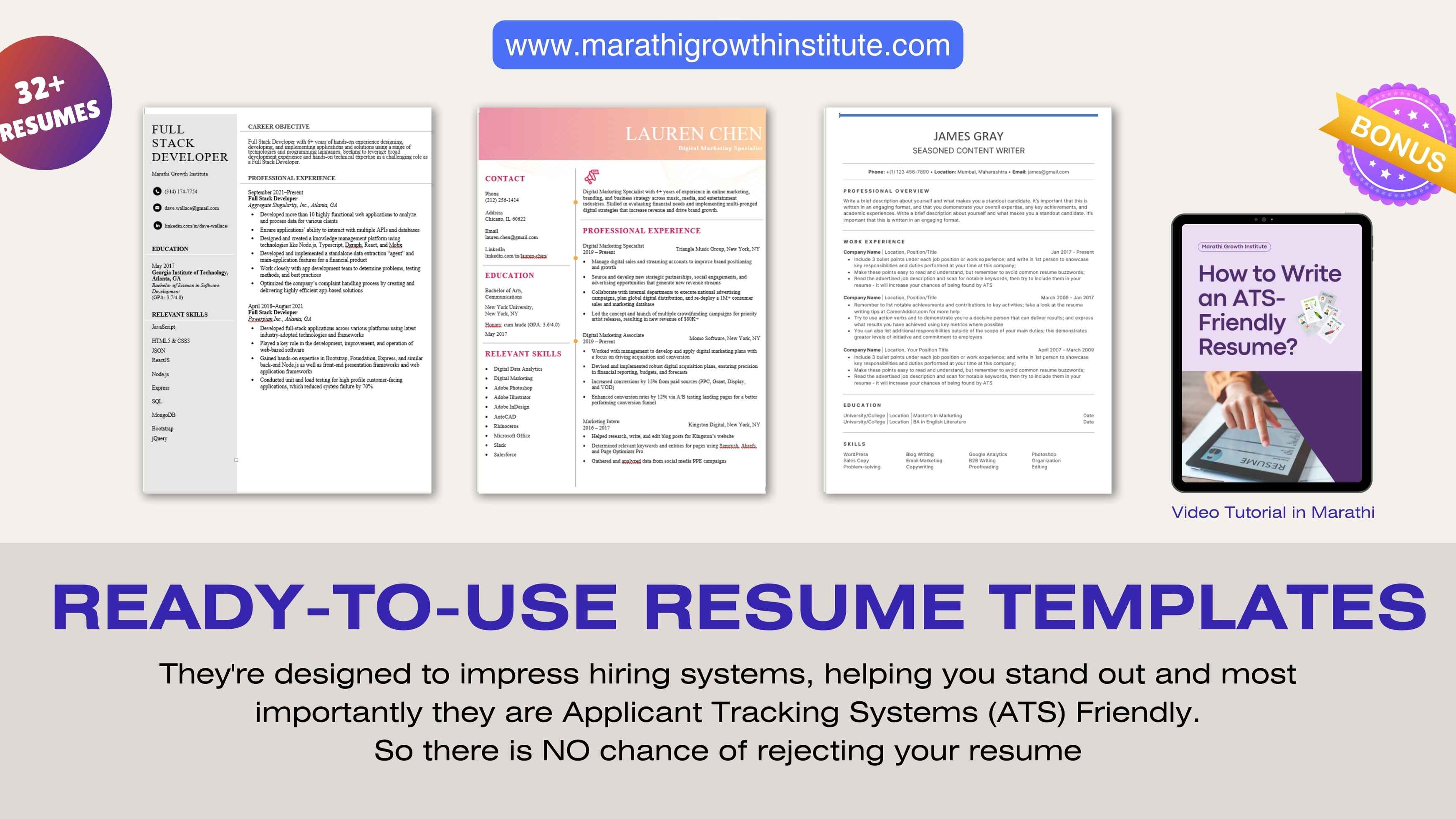 Ready-To-Use Resume Templates | Marathi Growth Institute